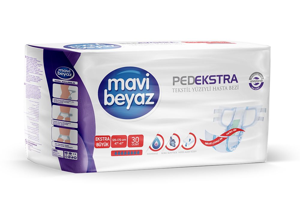 MAVİ BEYAZ Yetişkin Belbantlı Hasta Bezi XLarge 30'lu