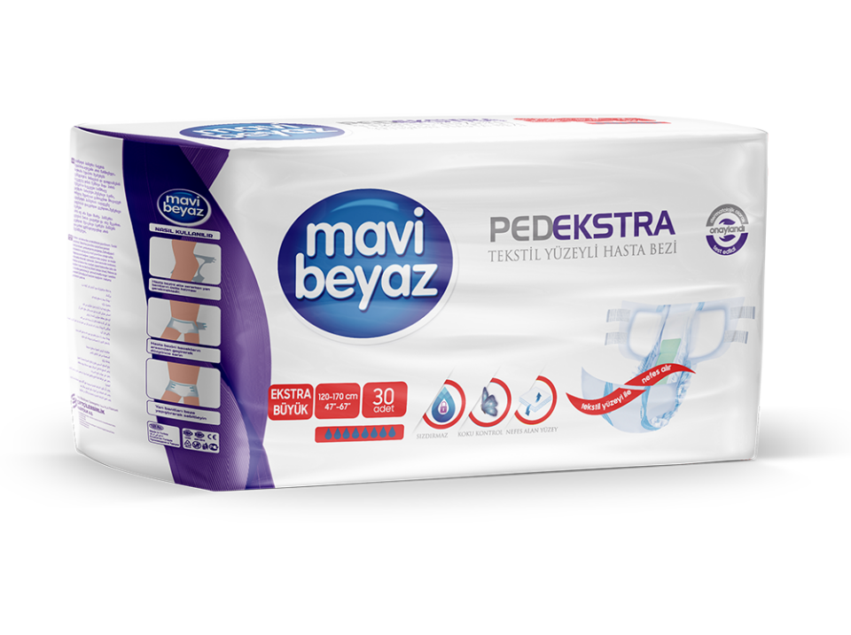 MAVİ BEYAZ Yetişkin Belbantlı Hasta Bezi XLarge 30'lu