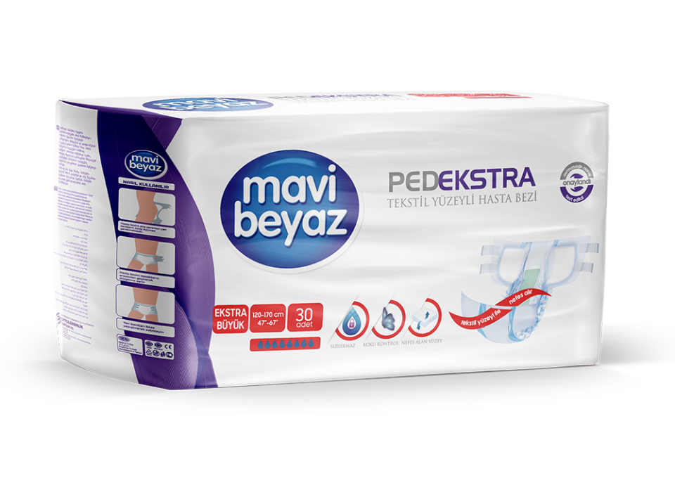 MAVİ BEYAZ Yetişkin Belbantlı Hasta Bezi XLarge 30'lu