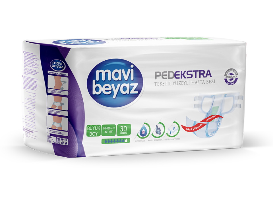 MAVİ BEYAZ Yetişkin Belbantlı Hasta Bezi Large 30'lu