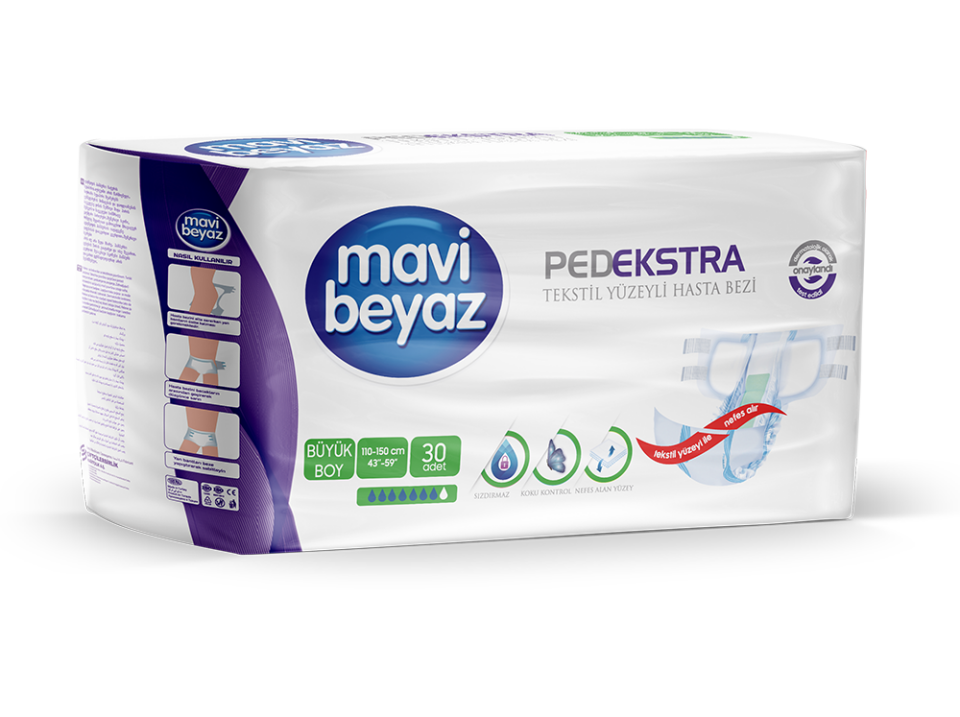 MAVİ BEYAZ Yetişkin Belbantlı Hasta Bezi Large 30'lu