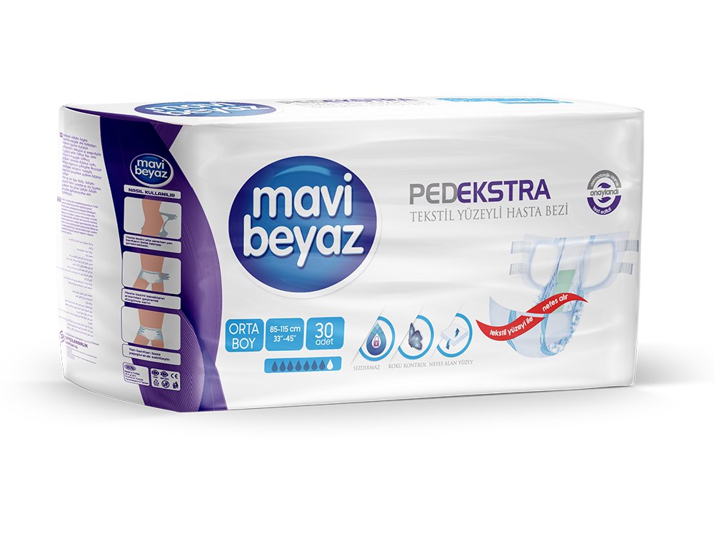 MAVİ BEYAZ Yetişkin Belbantlı Hasta Bezi 30'lu