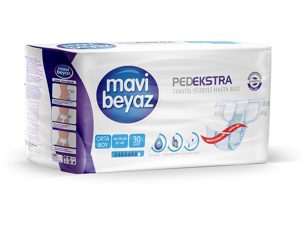 MAVİ BEYAZ Yetişkin Belbantlı Hasta Bezi Medium 30'lu