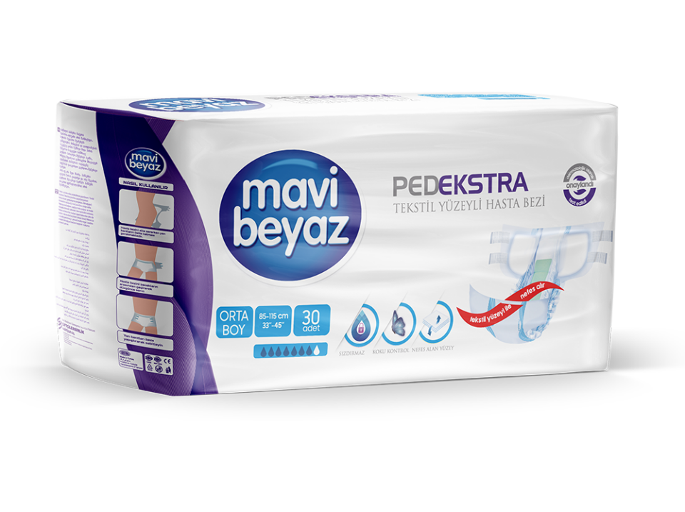 MAVİ BEYAZ Yetişkin Belbantlı Hasta Bezi 30'lu