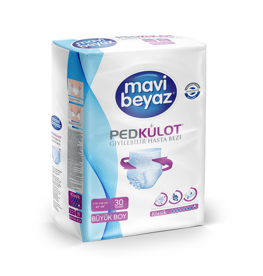 MAVİ BEYAZ Yetişkin Emici Külot Bez 30'lu Large