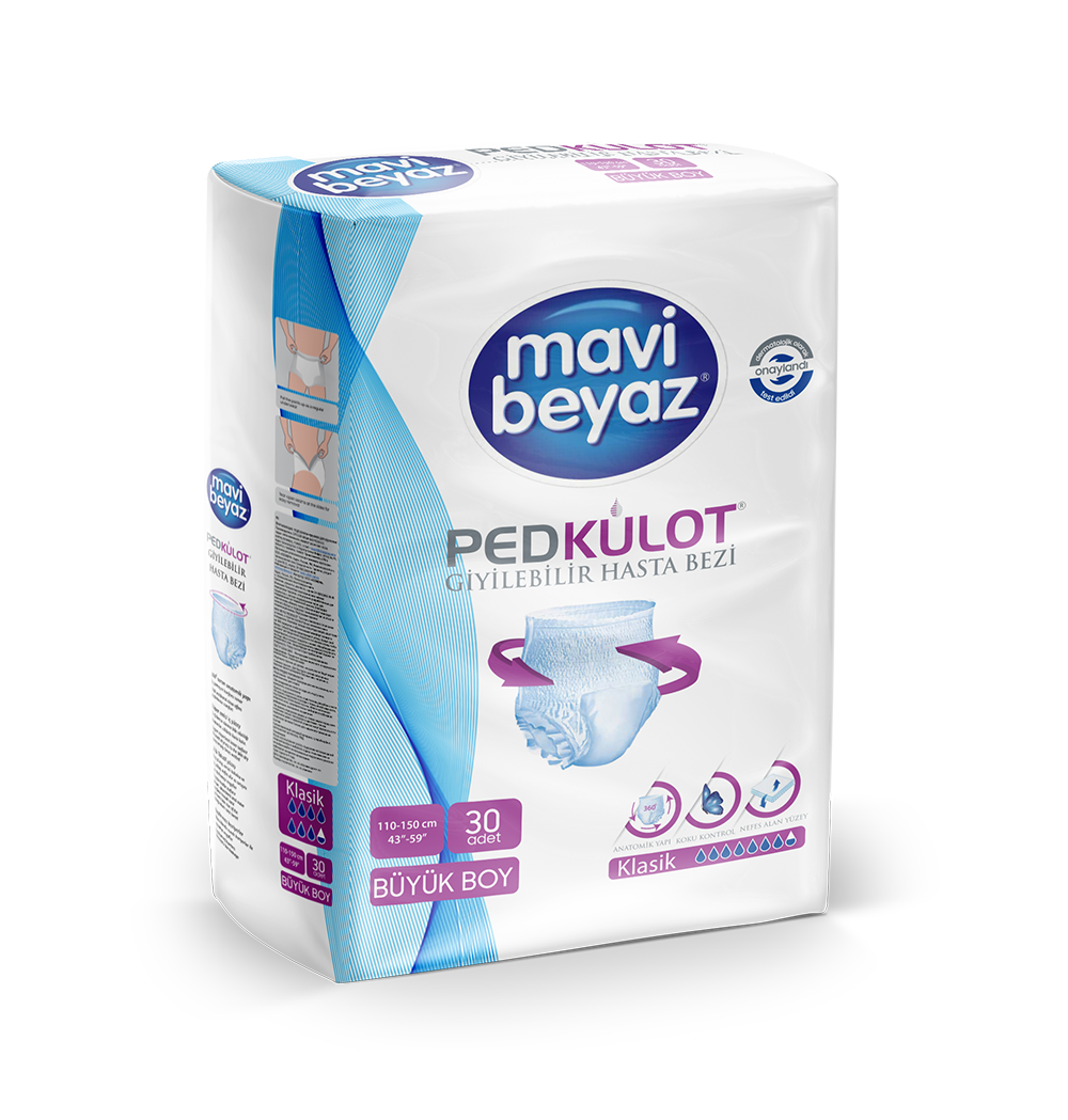 MAVİ BEYAZ Yetişkin Emici Külot Bez 30'lu Large