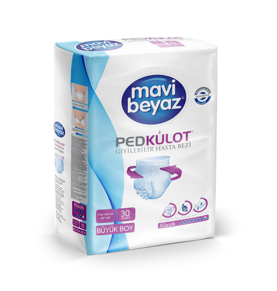 MAVİ BEYAZ Yetişkin Emici Külot Bez 30'lu Large