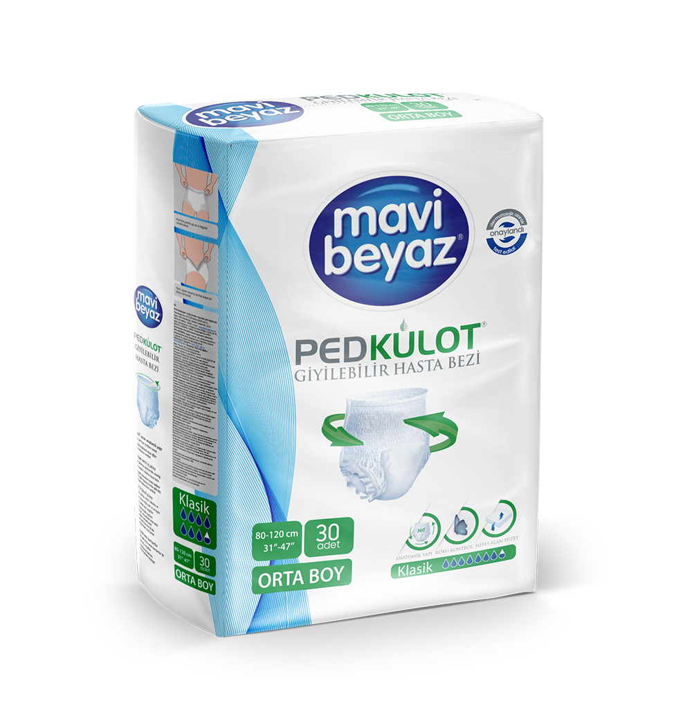 MAVİ BEYAZ Yetişkin Emici Külot Bez 30'lu Medium