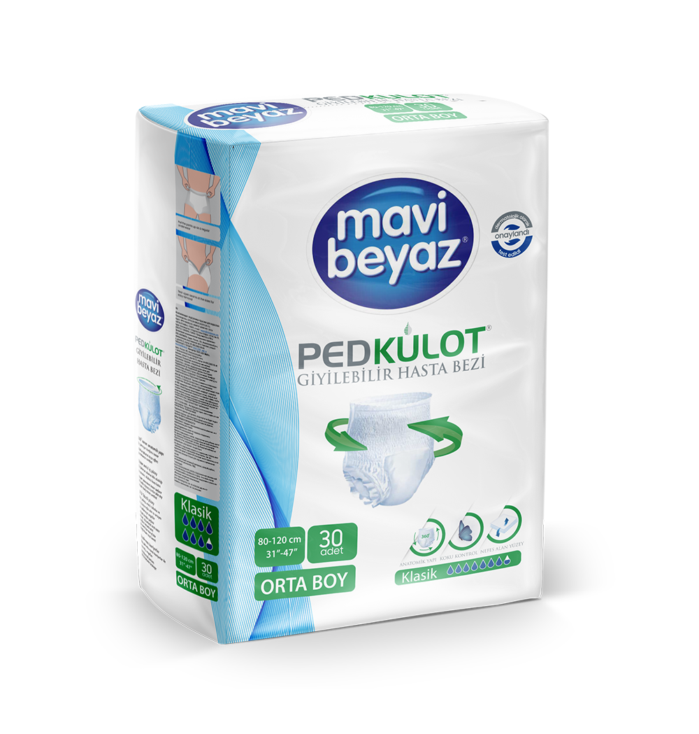 MAVİ BEYAZ Yetişkin Emici Külot Bez 30'lu Medium