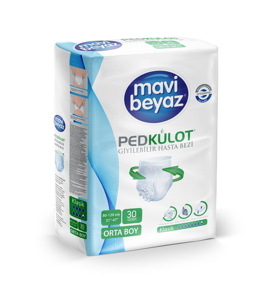 MAVİ BEYAZ Yetişkin Emici Külot Bez 30'lu Medium