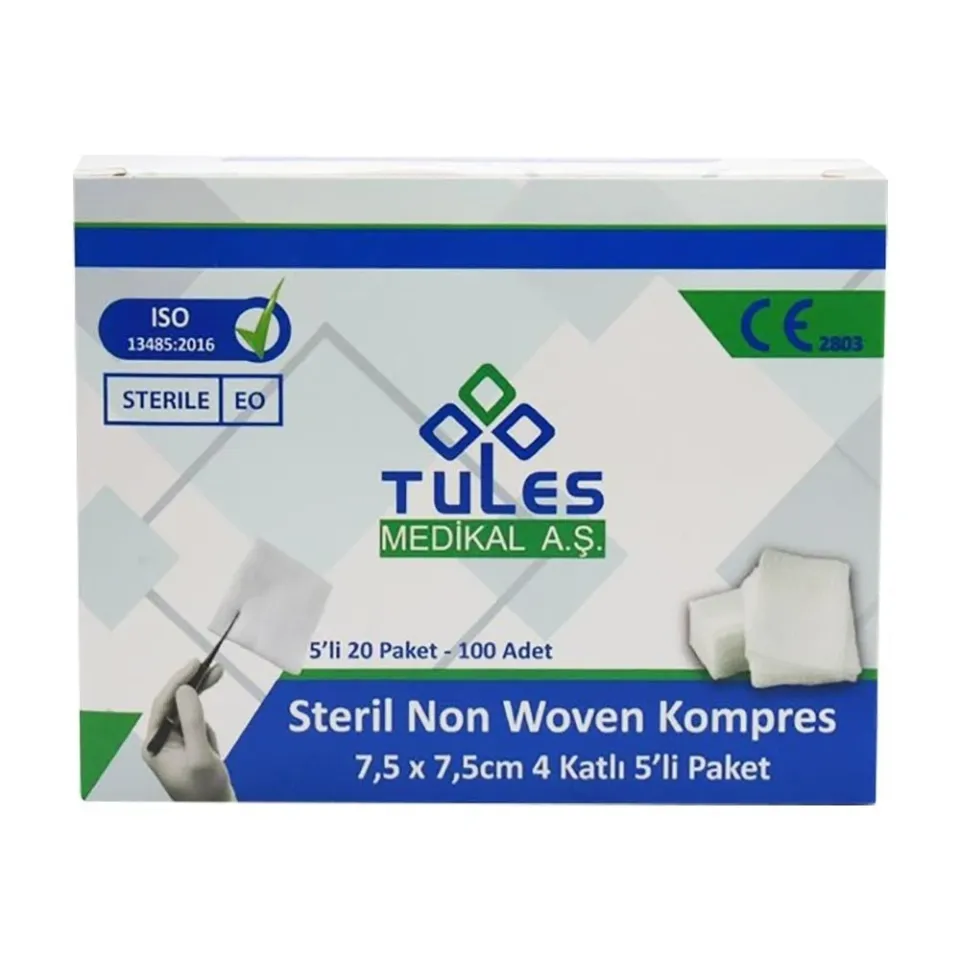 Tules Steril Nonwoven Gaz Kompres 7,5 cm x7,5 cm 100'lü