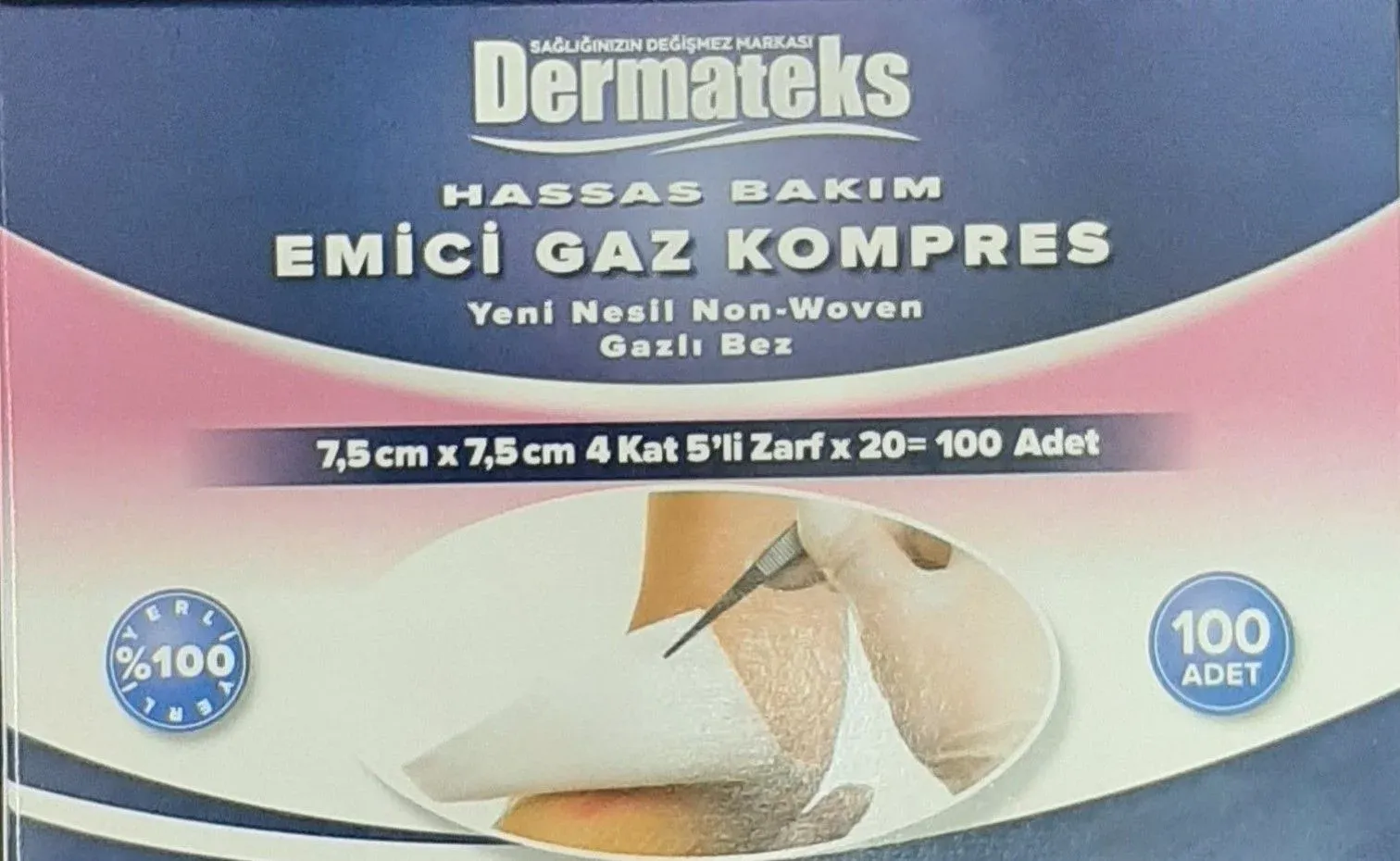 Dermateks Steril Emici Gaz Kompres NonWoven 7,5 x 7,5cm 100'lü