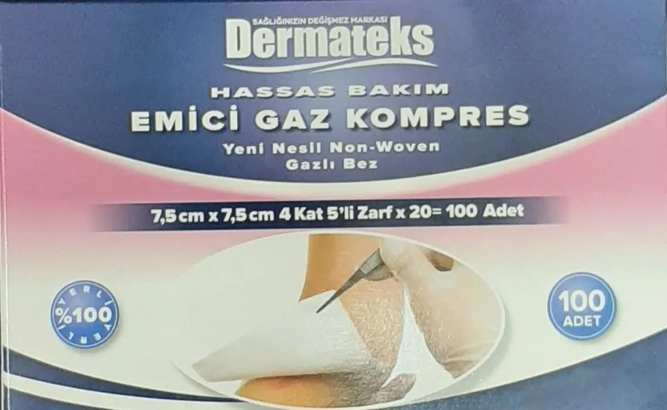 Dermateks Steril Emici Gaz Kompres NonWoven 7,5 x 7,5cm 100'lü
