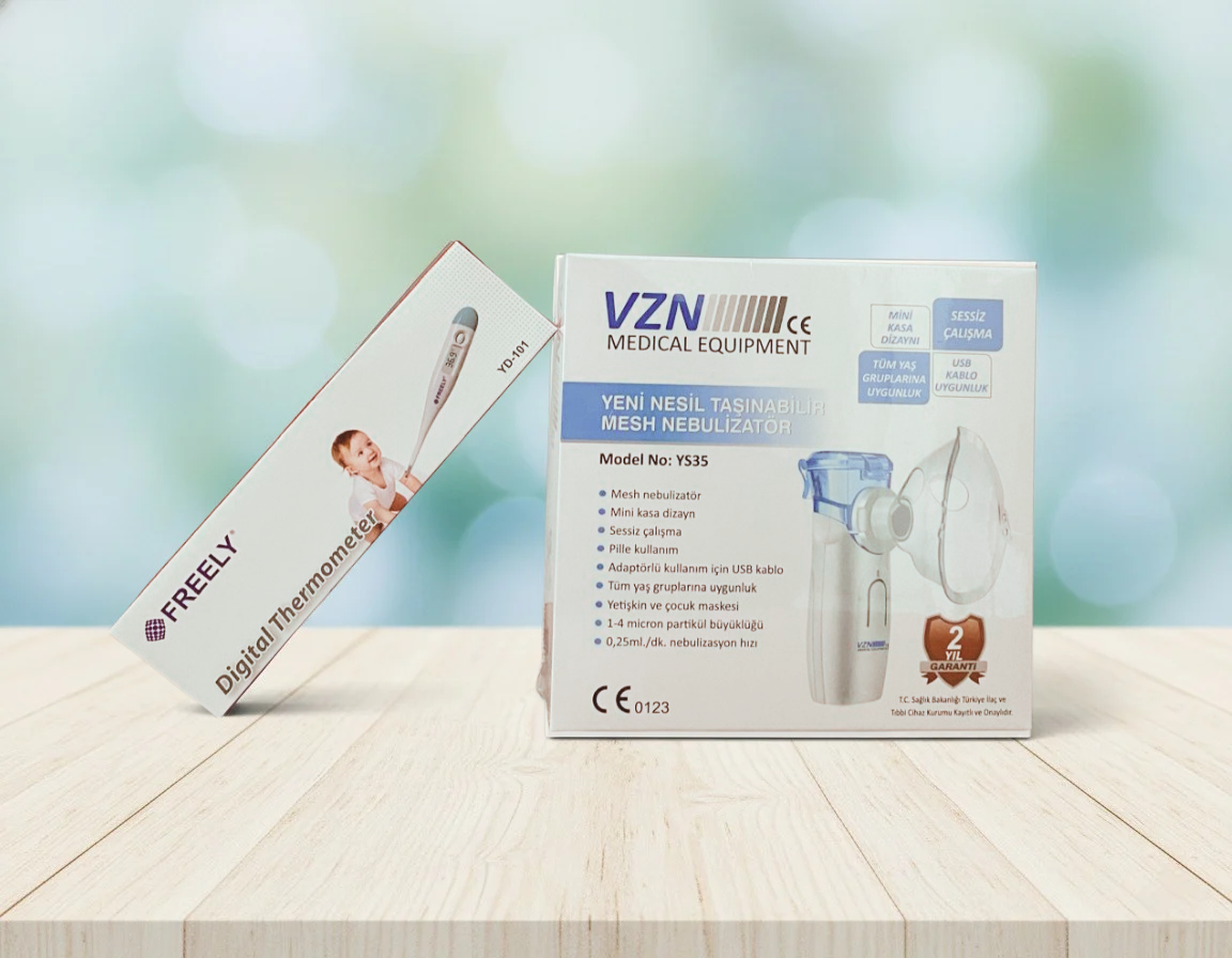 VZN Pilli Mesh Nebulizatör / Ateş Ölçer Hediyeli